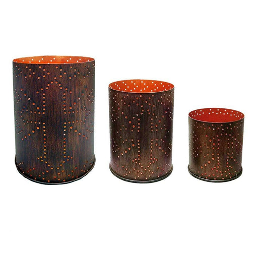 Cross Distressed Metal Cylinder Pillar Candle Holder, Set of 3 - Copper  