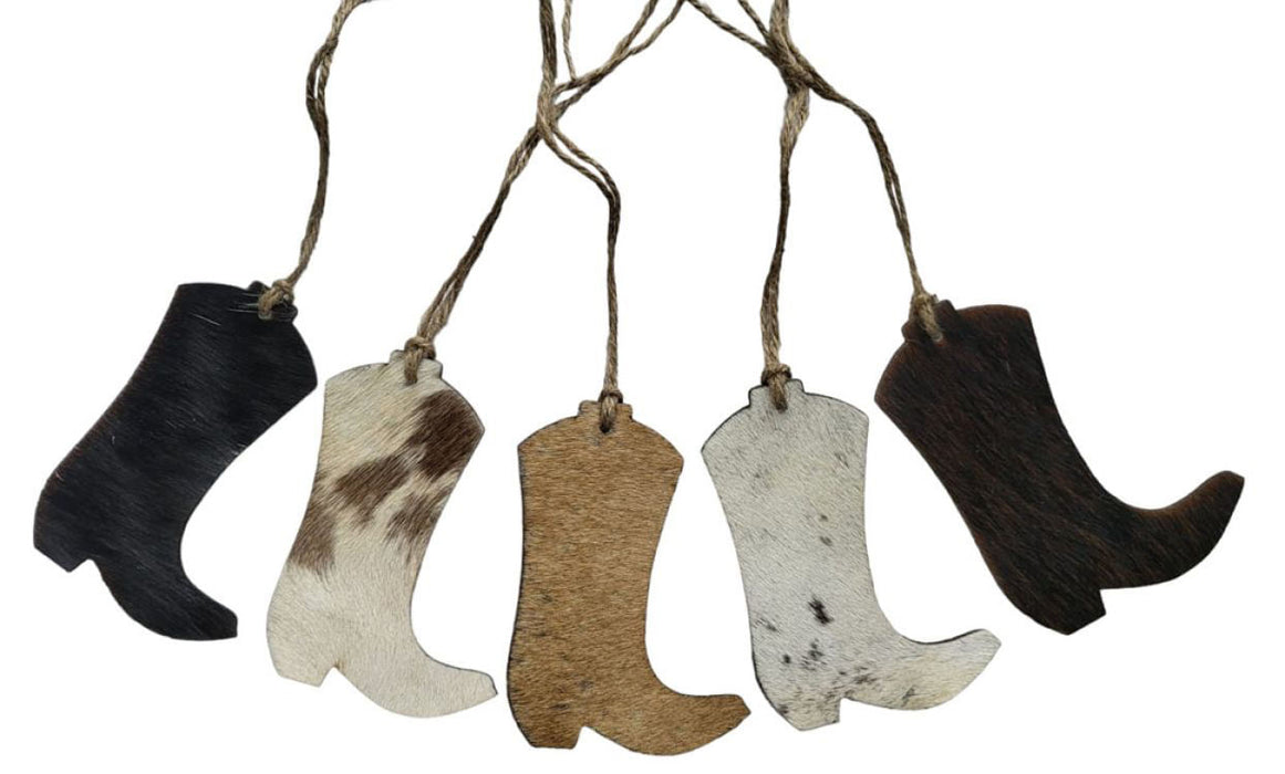 Cowhide Leather Christmas Ornament - Cowboy Boot  