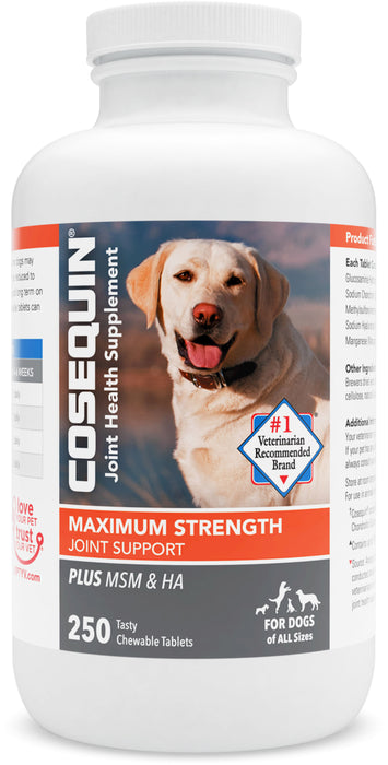 Nutramax Cosequin Maximum Strength Joint Health Supplement for Dogs - 250 ct Cosequin Max Joint PLUS MSM & HA Chewable Tablet  