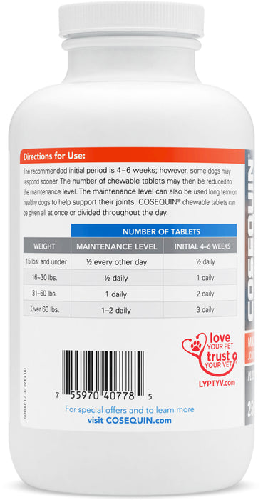 Nutramax Cosequin Maximum Strength Joint Health Supplement for Dogs - 250 ct Cosequin Max Joint PLUS MSM & HA Chewable Tablet  