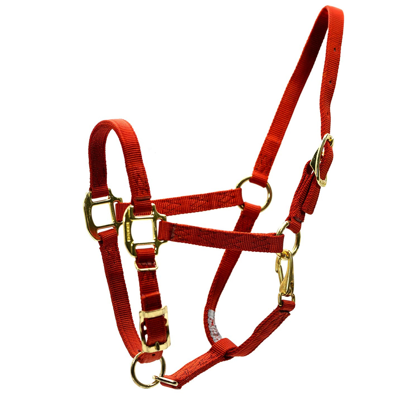 3/4" Adjustable Nylon Horse Chin Halter with Throat Snap with Brass Hardware - MBT5 - Rust - Weanling - 1 - 1