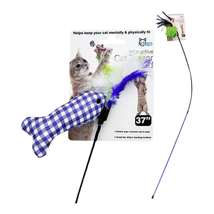 37"L Cat Teaser Wand with Ribbon and Toy, Assorted - KL21W - Assorted - 37" - 1