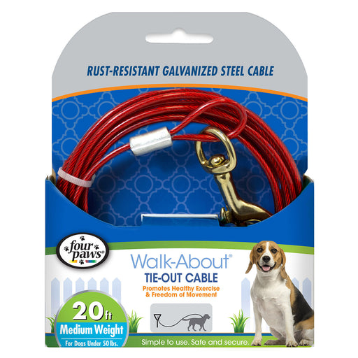 Medium Weight Dog Tie Out Cable, Red - 20 ft