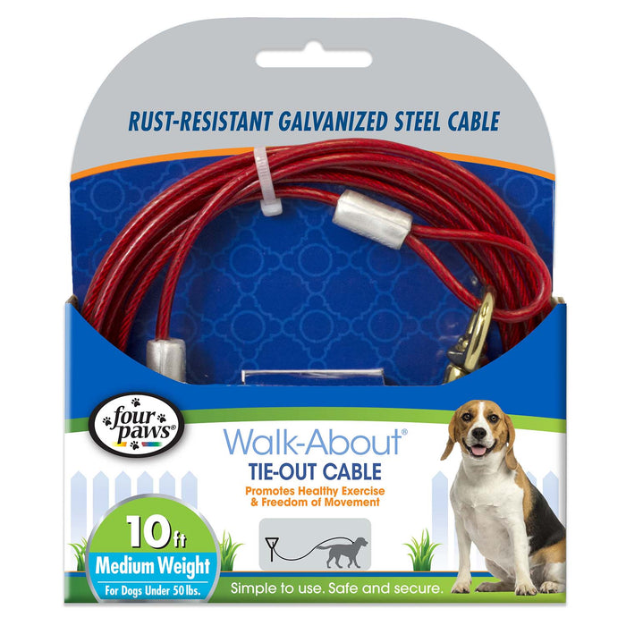 Medium Weight Dog Tie Out Cable, Red - 10 ft