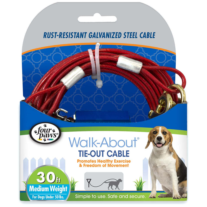 Medium Weight Dog Tie Out Cable, Red - 30 ft