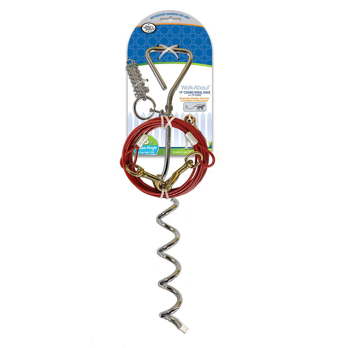 Walk About Tie-Out Dog Spiral Stake, Silver - 15 ft