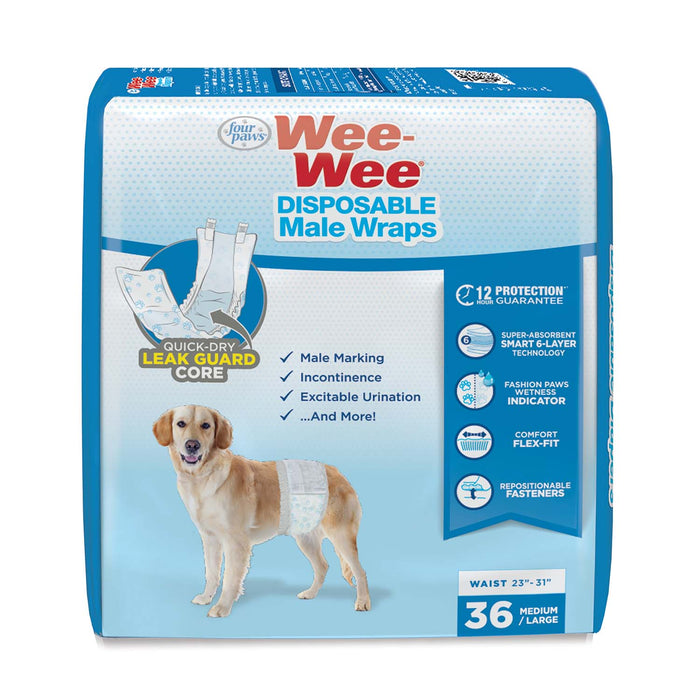 Wee-Wee Disposable Male Dog Wraps - Medium/Large