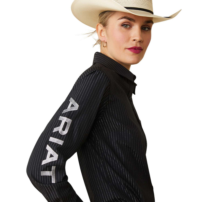 Ariat Women's Team Kirby Stretch Shirt, Black and Silver - SML  