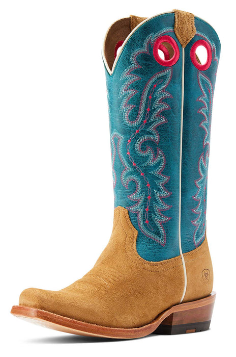 Ariat Women's Futurity Boon Western Boot - Buckskin Roughout/Turquoise 6 