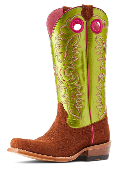 Ariat Women's Futurity Boon Western Boot - Cognac Brown Roughout /Lime 9 