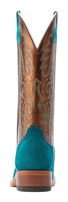 Ariat Women's Futurity Boon Western Boot - Turquoise Roughout/Gold 10 