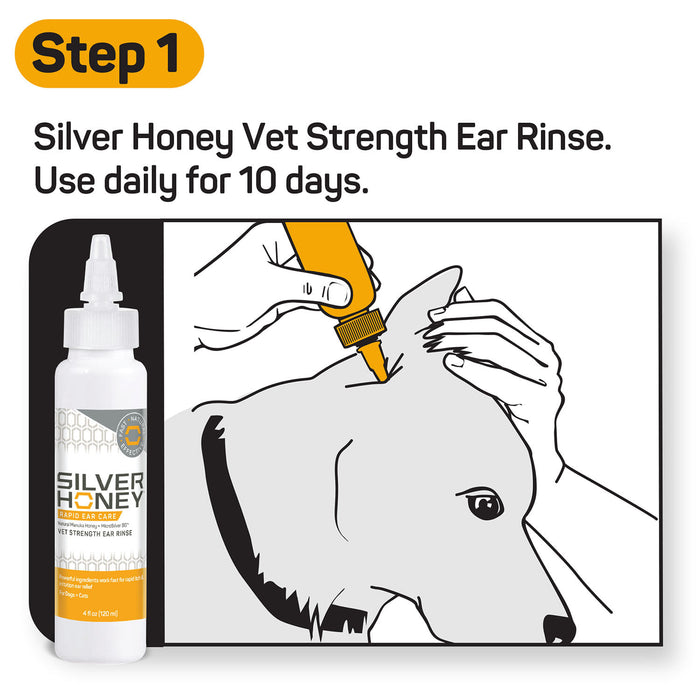 Silver Honey Rapid Ear Care Vet Strength Ear Treatment Rinse + Concentrated Doses -   