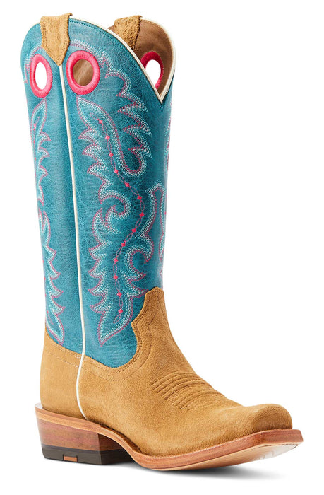 Ariat Women's Futurity Boon Western Boot - Buckskin Roughout/Turquoise 6.5 