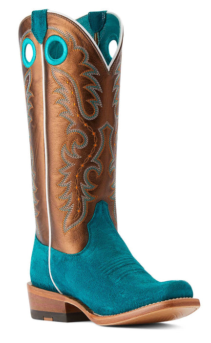 Ariat Women's Futurity Boon Western Boot - Turquoise Roughout/Gold 8 