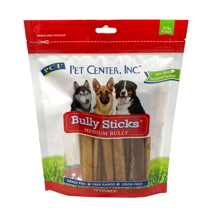 6" Bully Sticks Dog Treats – Air - Dried, Odor - Free, Resealable Bag - PCI3J - Beef - 6" - 10 - 1