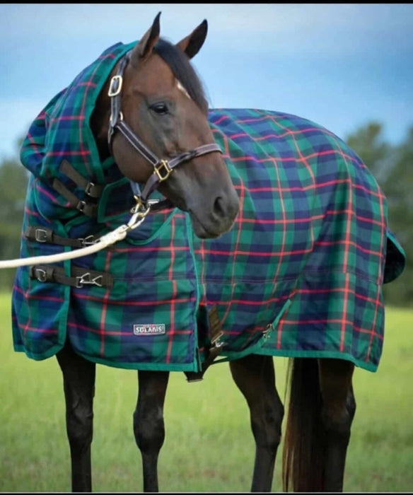 Jeffers Solaris 1200 Denier Heavy Weight Horse Turnout Blanket with Neck Rug, 360g Fill, Brown & Cream Plaid