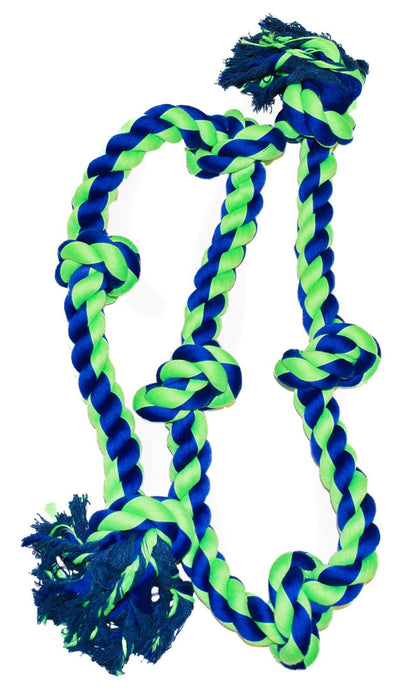 7 Knot Cotton Rope Dog Bone Tug Toy - 1S123 - Blue/Green - 72" - 4