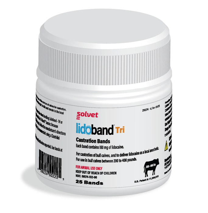 Tri-Band Bander Castration Kit with Lidoband Tri Pain-Relief Lidocaine Bands for Cattle