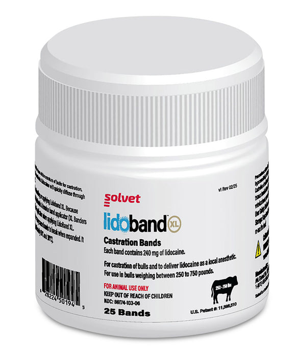 XL Bander with Lidoband XL Pain-Relief Lidocaine Castration Bands for Cattle, Humane Castration Kit, Plier-Type Applicator