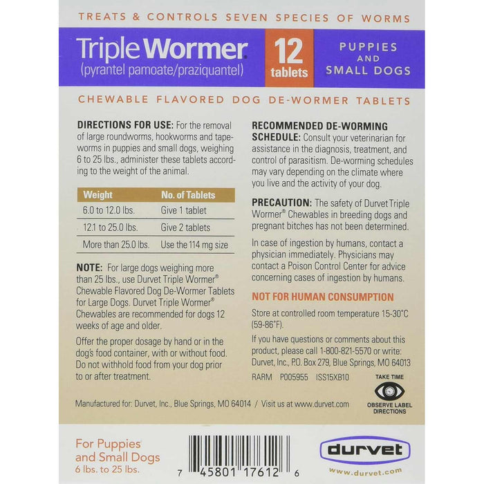 Triple Wormer for Dogs, 12 ct - 6-25 lbs  