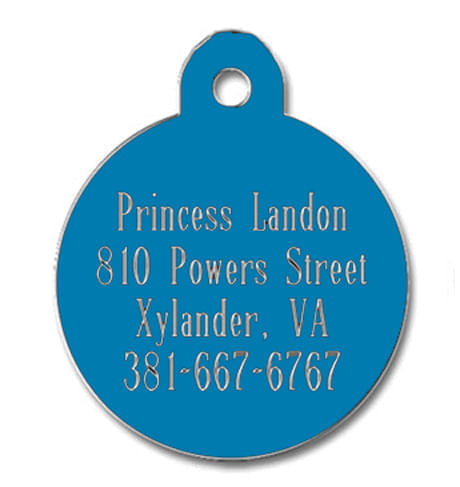 Large Circle Shaped Dog Tag, Blue -   