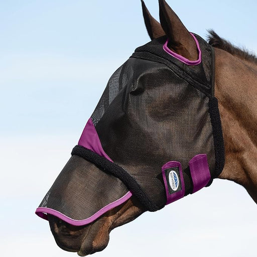 WeatherBeeta ComFITec Durable Mesh Fly Mask with Nose, Black & Purple - Oversize  