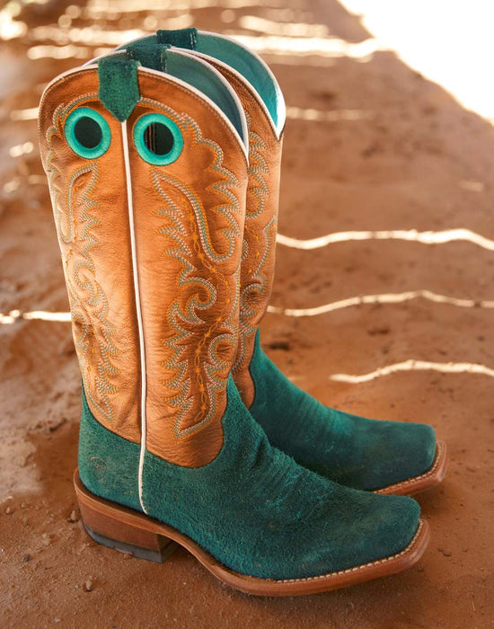 Ariat Women's Futurity Boon Western Boot - Turquoise Roughout/Gold 8.5 