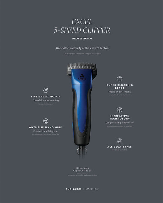 ProClip Excel 5-Speed Clipper w/ Super Blocking Blade, Indigo Blue -   