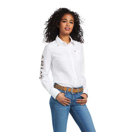 Ariat Women's Team Kirby Stretch Shirt, White with Leopard - XXLarge  