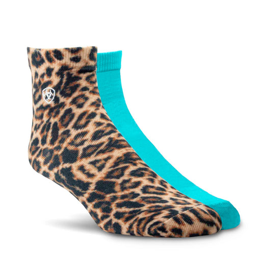 Ariat Wild Thing Ankle Socks, 2 Pair Pack, Leopard/Sky Blue -   