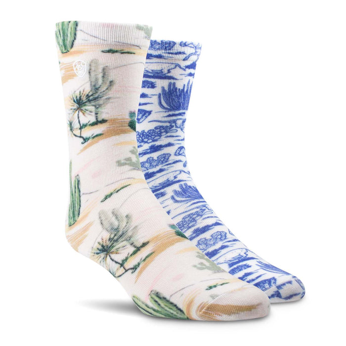 Ariat Arid Landscape Crew Socks, 2 Pair Pack, Cactus/Western Toile -   