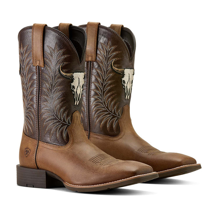 Ariat Mens Sport Steer Skull Boo Color D=Sandstorm & Chocolate