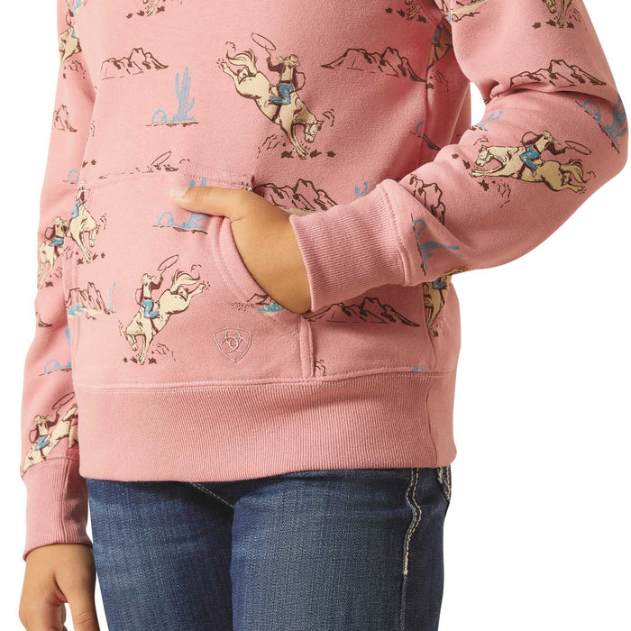 Ariat Girls Bronc Scene 1/4 Zip Sweatshirt Color Pink
