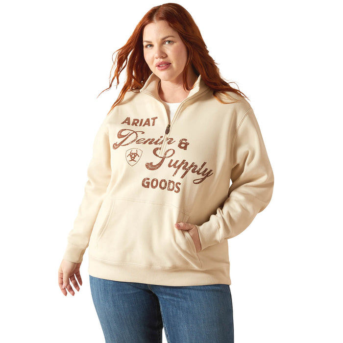 Ariat Womens Denim & Supply 1/2 Zip Sweatshirt Color Oyster Grey