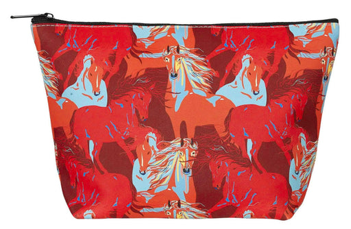 Colorful Horses Cosmetic Pouch - Red Large 