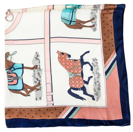 Horses in Blankets Silky Scarf, 35" x "70 - Multi  