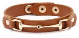 Vegan Leather Bracelet with Gold Tone Snaffle Bit - Brown  