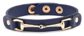 Vegan Leather Bracelet with Gold Tone Snaffle Bit - Navy  