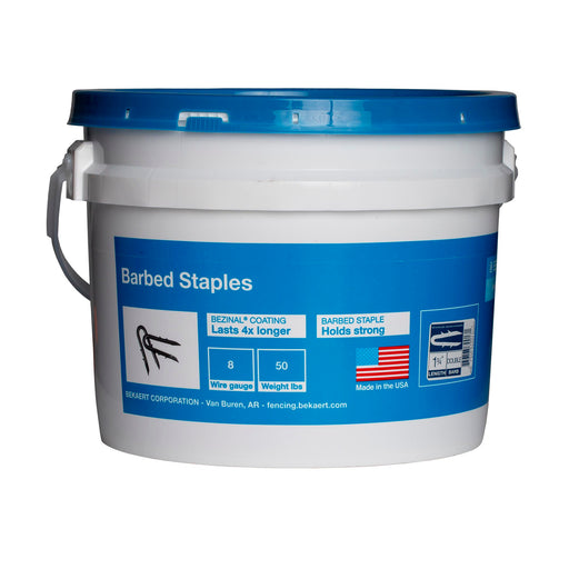 Bekaert 1.75" 8 ga Double Barbed Staples, 50 lb Bucket -   