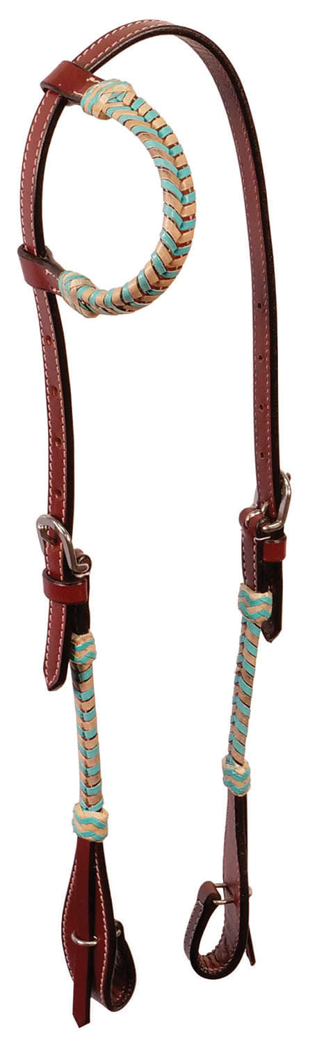 Turquoise Rawhide Laced One Ear Headstall -   