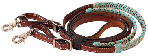 Turquoise Rawhide Laced Roping Rein, 7 ft -   