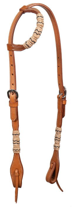 Braided Rawhide One Ear Headstall, Full - Light Oil  