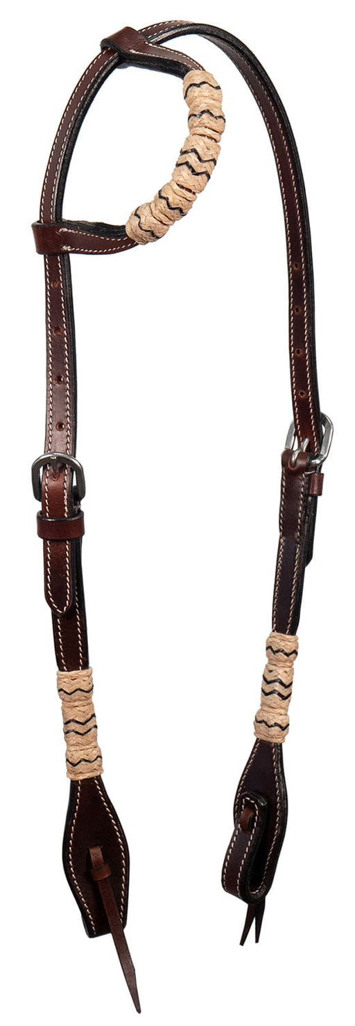 Braided Rawhide One Ear Headstall, Full - Dark Oil  