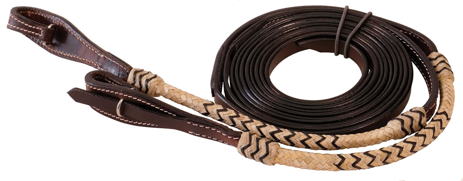 Braided Rawhide Split Reins, 8', Dark Oil -   