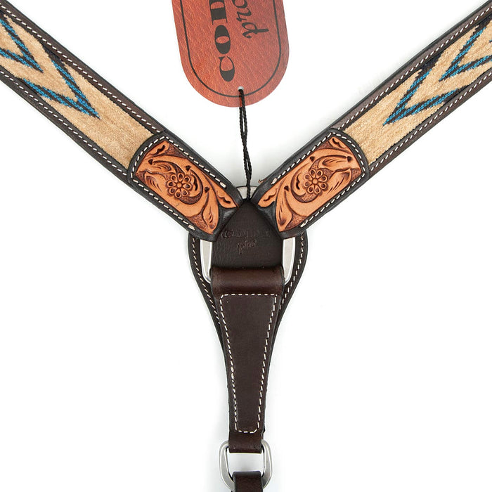 Cody Pro Blue & Beige Inlay Breast Collar with Floral Tooling
