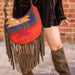 STS Crimson Sun Nellie Western Fringe Leather Trim Purse - Red  