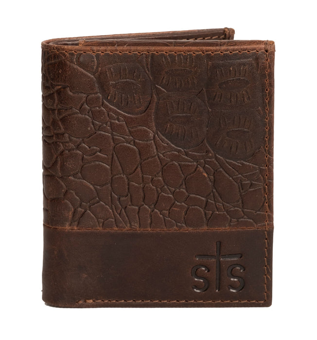 STS Men's Croc Leather Hidden Cash Bifold Wallet - Brown  