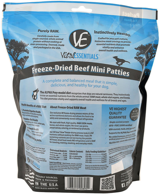 Vital Essentials Freeze-Dried Beef Mini Patties Dog Food, 1 lb -   