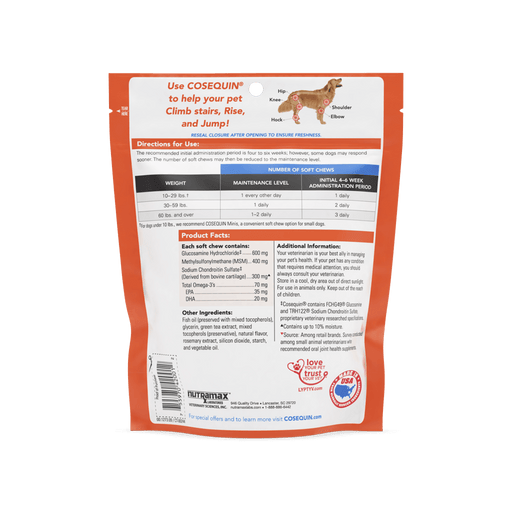 Nutramax Cosequin Joint Health Supplement for Dogs - With Glucosamine, Chondroitin, MSM, and Omega-3's - 60 ct Cosequin Max MSM PLUS Omega-3s Soft Chews  