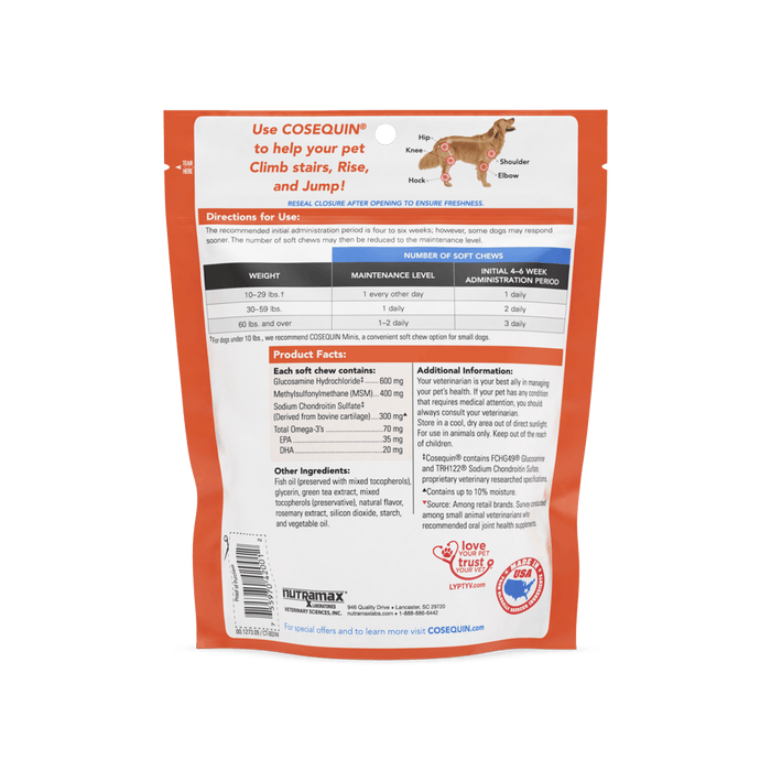 Nutramax Cosequin Joint Health Supplement for Dogs - With Glucosamine, Chondroitin, MSM, and Omega-3's - 60 ct Cosequin Max MSM PLUS Omega-3s Soft Chews  